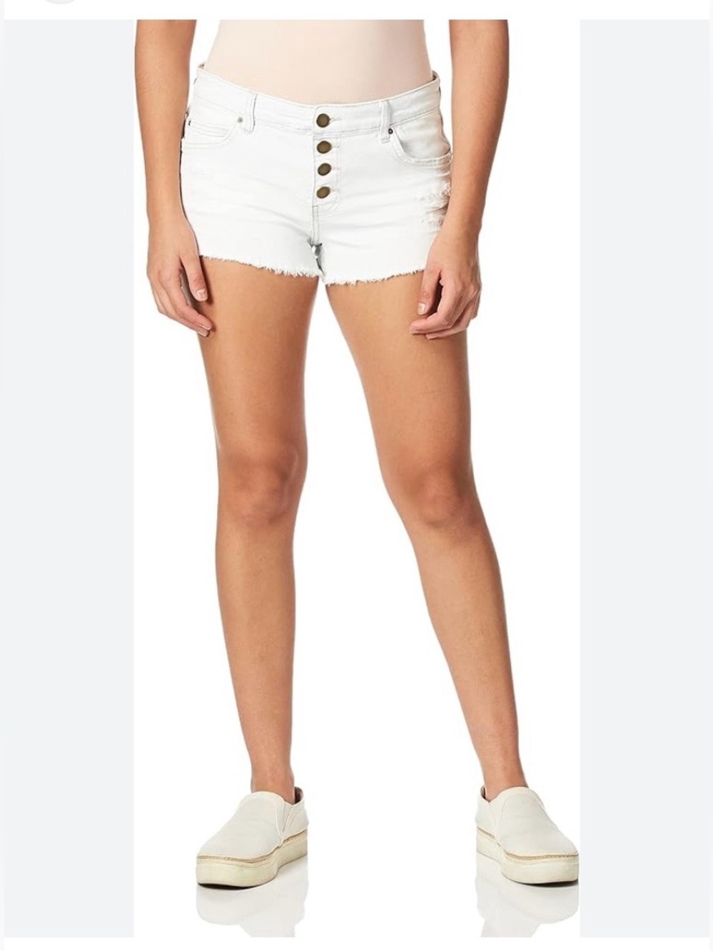 Billabong White Distressed Button-Front Denim Shorts